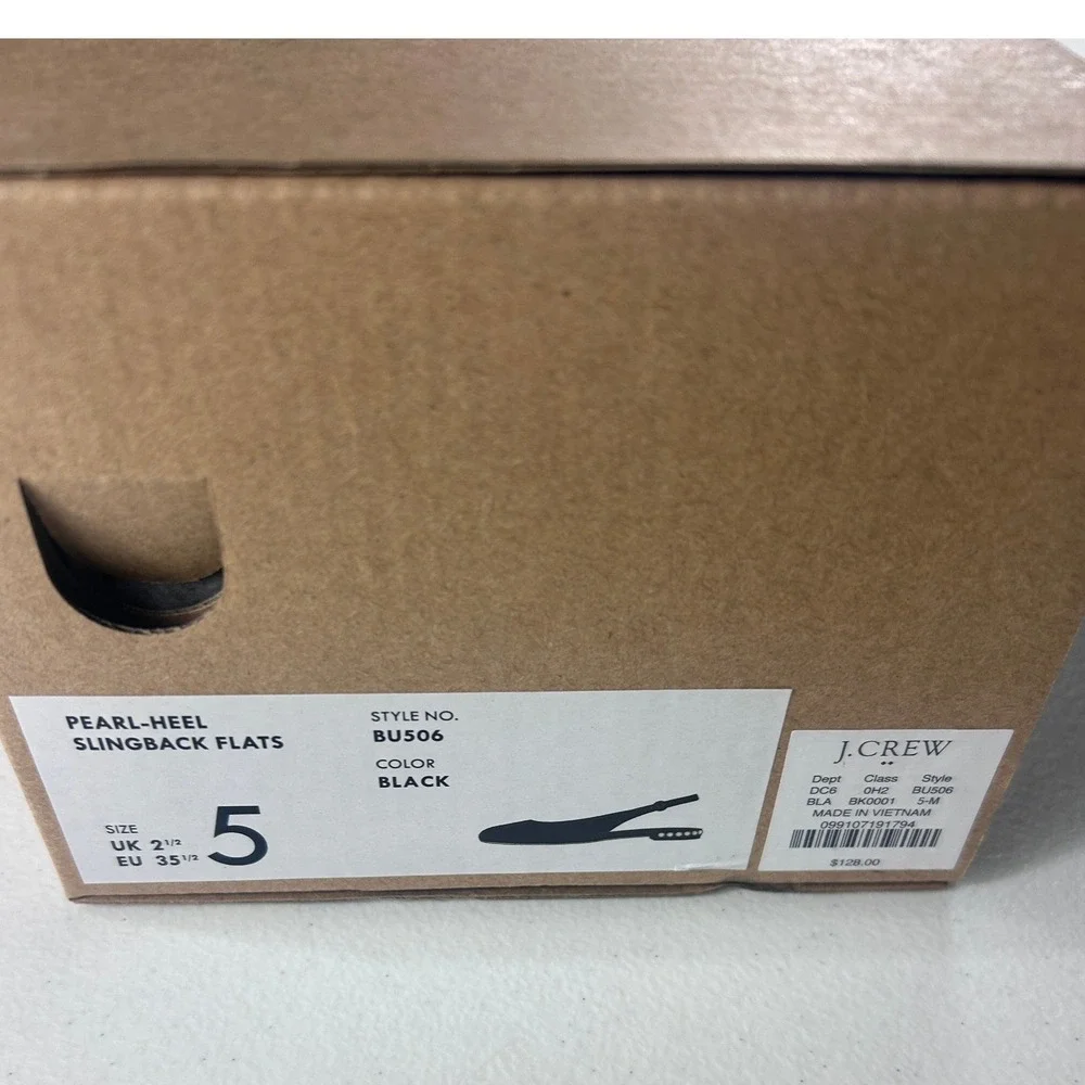 J.Crew Pearl-Heel Slingback Flats Black Textile BU506 Womens‎ Size 5 NEW